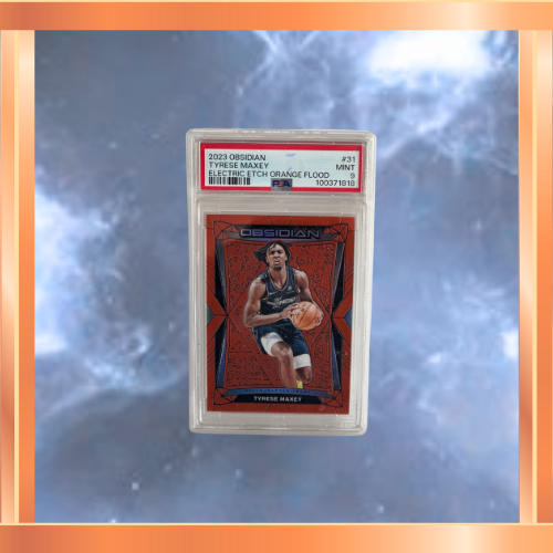 2023 Obsidian Tyrese Maxey Electric Etch Orange Flood #31 PSA 9